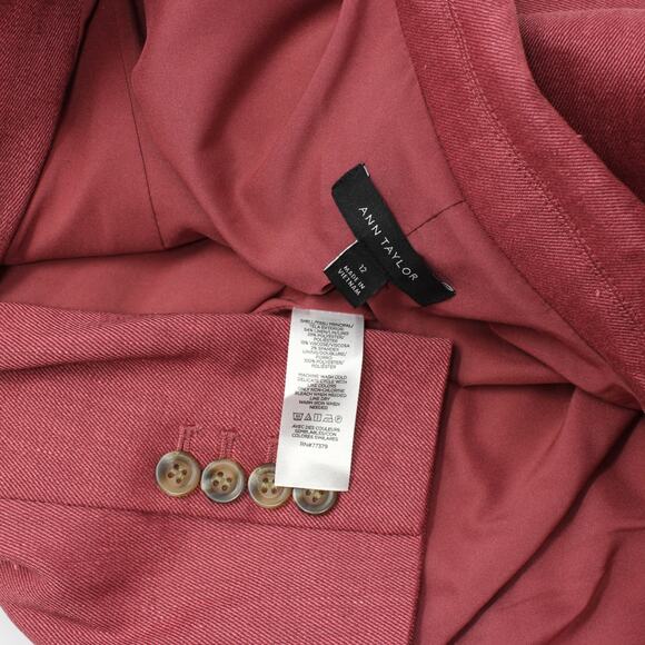 Sz12 AnnTaylor Longline Blazer LinenBlend Rose Burgundy Relaxed - Picture 5 of 11